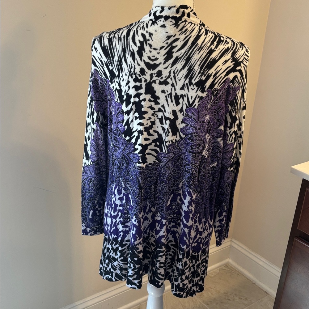 Chico's Black, White & Purple Open-Front Cardigan - Picture 3 of 6